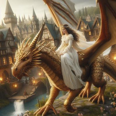 Gold Dragon and Princess Image