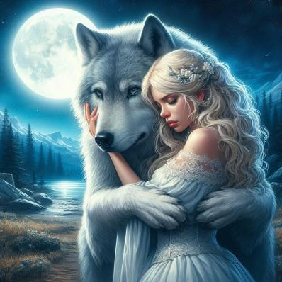 Wolf and Woman Image. Wolf hugging woman. Beautiful. 